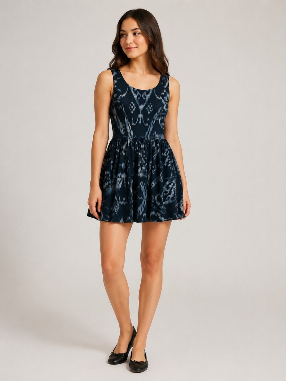 StyleStalker Black Ikat Print Skater Dress Cutout Open Back Flare US 8